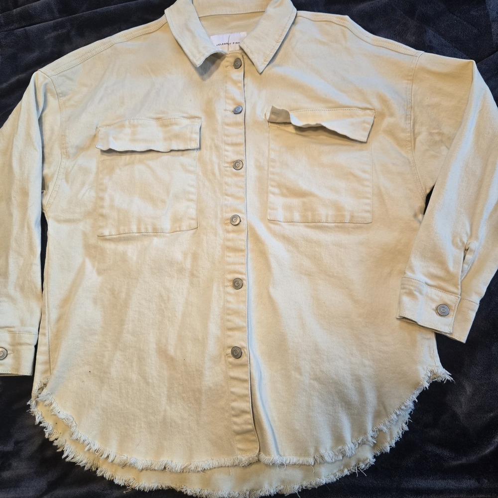 Celebrity Pink Womens Butter Yellow Denim Button Down Raw Hem‎ Jacket Size Large